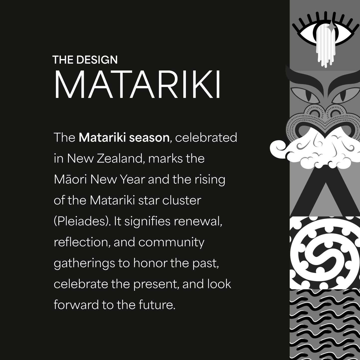 Matariki explanation of artwork, created by Talia Musson. Symbolic of the whakapapa of Matariki